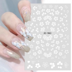 1 Pcs White Blossoms Stickers On Nails Flower Leaf Letter  Decals Manicure Nail Art Decorations