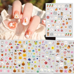1Pcs Cartoon Cute Nail Stickers Art Flower Decals Back Glue Love Sticker for Manicure Decorations Design Sticker for Nails