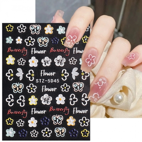 1 Pcs Embossed White 5D Nail Slider Sticker Glitter Flower Love Texture Carving Nail Art Decorations 