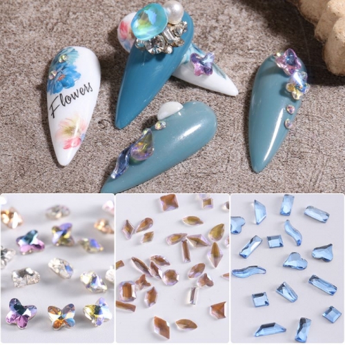1 Bag Butterfly Stone Heart Nail Rhinestones Glitter Decoration Charms Peach Heart Rhinestones Nail accessories