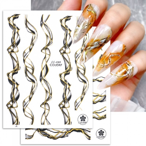 1 Pcs Marble Nail Design Nail Gold Abstract Art Nail Enhancement Sticker
