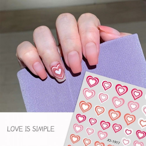 1 pcs Blue Pink Gradient Blush Nail Sticker Love Heart Star 3D Manicure Sliders Translucent Nail Art Decals Accessories Decoration DIY