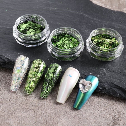 1jar Sparkly Hexagon Nail Glitter Flakes Green Summer Nail Art Mirror Sequins Paillette Gel Polish Manicure Decoration Tools 