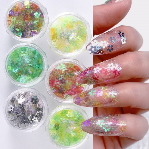 1 Box 3D Luxury Flower Leaf Aurora Laser Sequin Nail Art Decoration Decal Sticker