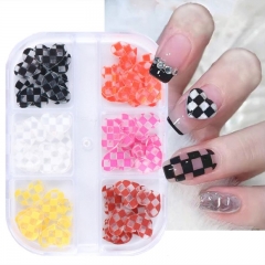 1 Box Black White Plaid Pattern Heart Shape Rhinestone Checkerboard Design Nail Decoration-Heart Charm For Nails