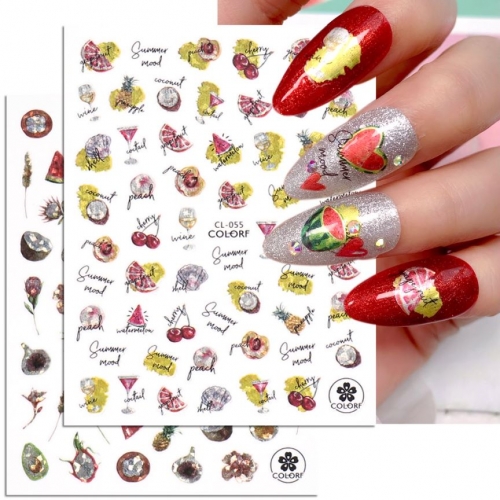 1pcs Fruit Nail Art Sticker Decal Lemon Strawberry Watermelon Avocado Flower Leaf Water Transfer Slider Laser Nail Art Design Film Decoration