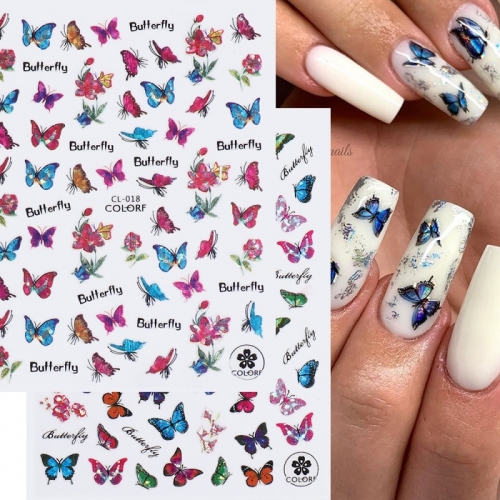 1 Pcs  Butterflies Water Nail Decal Sticker Flower Leaf Tree Pink Blue Butterfly Nail Art Tattoo Polish Wrap