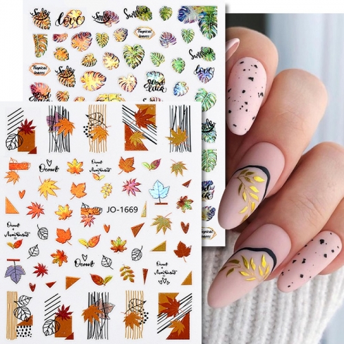 1Pcs 3D Nail Art Sticker Set Watercolor Pattern Flower Leaf Spring Decal Gum Slide Nail Sticker 