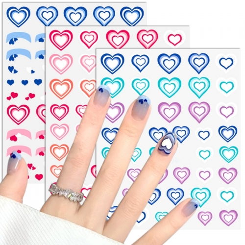 1 Pcs 3D Adhesive Nail Sticker Blue Pink Gradient Love Sweet And Lovely Nail Art Decoration