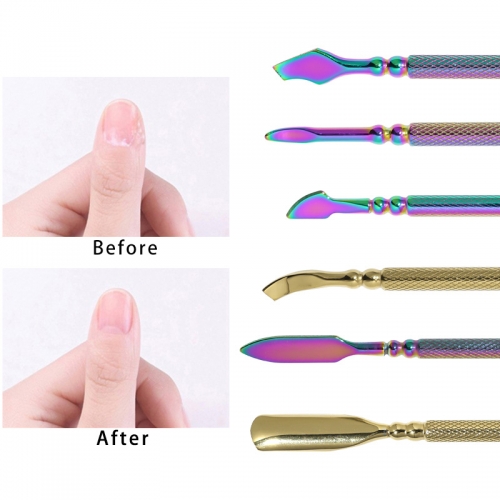 1 Set Rose Gold Rainbow Tools Nail Polish Cuticle Pusher Stainless Steel Nail Enhancement Tools