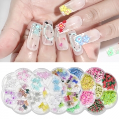 1wheel 3D Crystal Cuddle Bear Various Floret Fruit Slices 7 Grid Nail Enhancement Decorative Patches