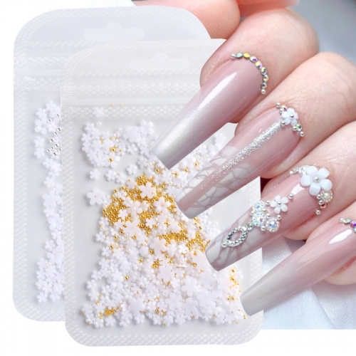 1 Bag Color Small Flower Nail Enhancement Art Decoration Acrylic Five Petal Flower Gold Silver Steel ball