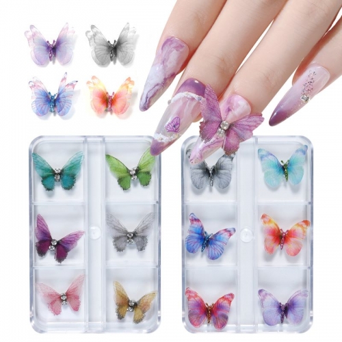 1 Box Shiny Flying Butterfly Nail Art Decorations Tulle Stereoscopic Butterfly Nail Jewelry Manicure Accessories
