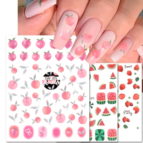 1 Pcs 3D Mixed Fruit Sliced Watermelon Lemon Strawberry Grapefruit Nail Enhancement Sticker New Design Decorative Foil Sticker