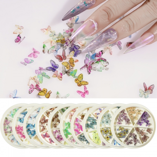 1 Pcs 3D Color Butterfly Rhinestone Art Nail Art Decoration Small Disc Six Grid Pack