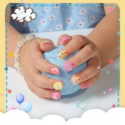 1 Box Children's Fake Nail Enhancement Cartoon Cute Rabbit Small Flower Nail Children's Removable Fake Nail