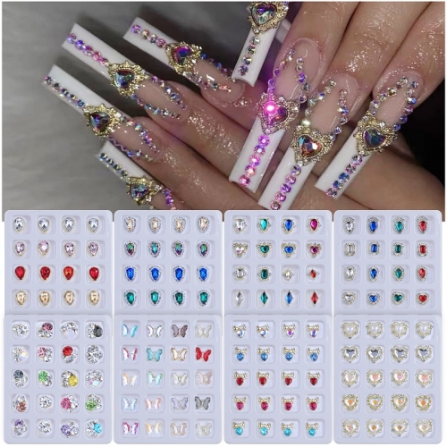 20pcs/box Nail Art Supplies Love Alloy Diamond Crystal Butterfly Symphony Rhinestone Flat Bottom Shaped Diamond 3D Charm Luxury Jewelry DIY Accessorie