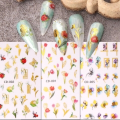 1Pcs Tulip Water Nail Decal Snowdrops Sticker Flower Tropical Leaf Butterfly Transfer Sliders Summer Decor Manicure Tattoos