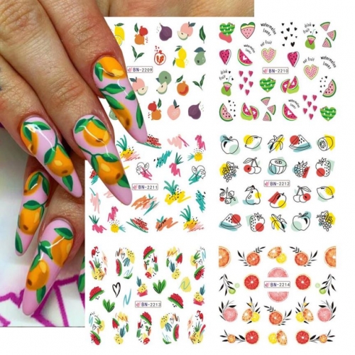 12Pcs/sheet Fruit Nail Art Stickers Decals Lemon Strawberry Watermelon Water Transfer Slider Nail Design Foils Decoraton