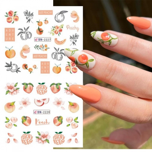 12Pcs/sheet Fruits Nail Sticker Summer Water Nail Decals Set Watermelon Kiwi Papaya Sliders Flamingo Manicure Tattoos