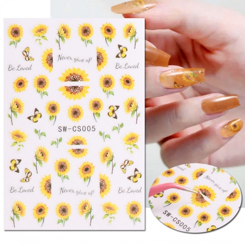 1 Pcs Lemon Nail Sticker Tulip Daisy Summer Fruit 3D Sticker Nail Sliders Summer  Nail Art Decoration 