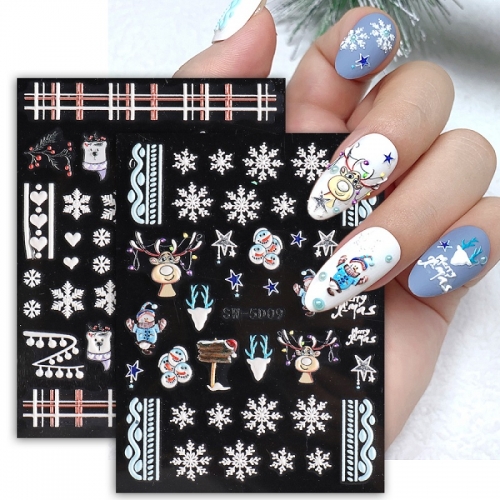 1 Pcs White Snowflakes Embossed Sticker Christmas New Year Nail Art Design Winter Charms Flower Manicure Slider Decals 