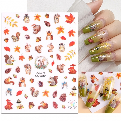 1Pcs Tropical Autumn Leaves 3D Nail Art Sticker Decal Holographic Laser Slider Nail Tattoo Adhesive Wrapped Nail Polish Ornament