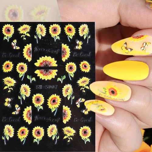 1Pcs Sunflower Tulip Sticker on Nails 5D Flower Leaf Sticker Decal DIY Nail Art Decoration