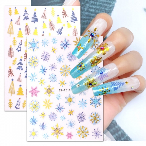 1 Pcs Embossed Flower Nail Polish Sticker Christmas Snowflake Bronzing Christmas Tree 3D Self-Adhesive Art Design Nail Sticker