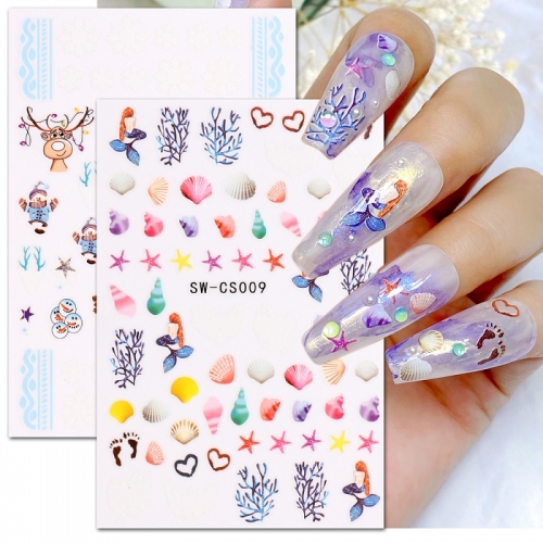 1 Pcs Embossed Flower Nail Polish Sticker Christmas Snowflake Ice Santa Claus Deer Nail Stick Art Design Nail Sticker