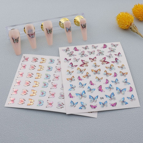 1Pcs 8 Designs Laser 3D Gradient Butterfly Holographic Nail art Decoration Self Adhesive Nail Stickers