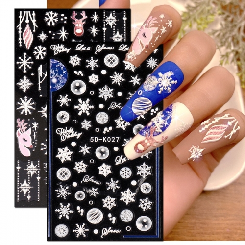 1 Pcs 5D Embossed Nail Sticker Engraved Christmas Snowflake Nail Art Design Nail Art Decorations Decals Manicure Accessories