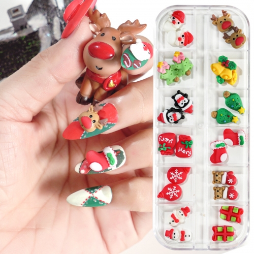 1 Box 3D Manicure Christmas Ornament Mixed Snowman Christmas Tree DIY Mobile Phone Case Nail Art Ornament