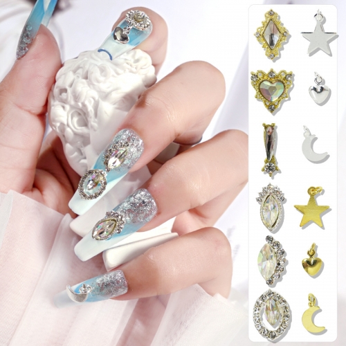 1 Box Nail Enhancement Japanese Style Beautiful Girl Love Drilling Water Ice Moon Nail Zircon Alloy Nail Sticker Rhinestone