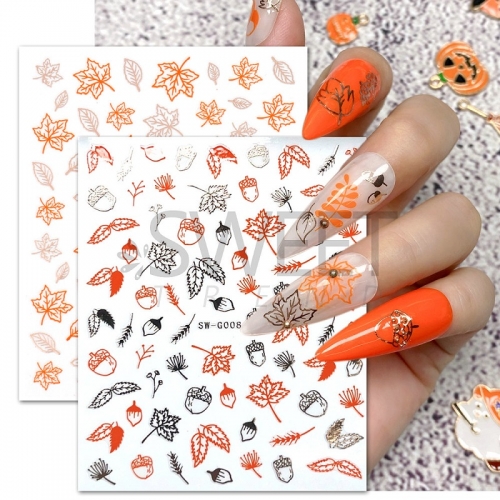 1 Pcs 3D Nail Decal Autumn Nail Stickers Rose Gold Autumn Maple Fruit Nail Stickers