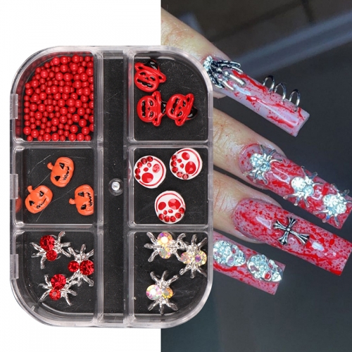 1 Box Gold Silver Cutout 3D Nail Art Decoration Metal Skull Head Halloween Nail Art Accessories