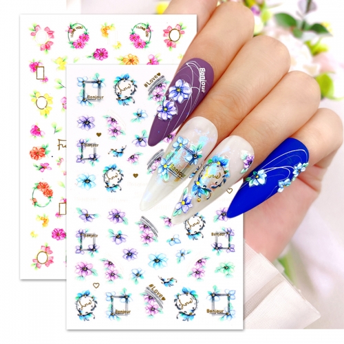 1 Sheet Colorful Flower Line Pattern 5D Sticker Decal Nail Art Design French Nail Art Decoration