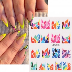 1 Sheet Colorful Geometric Nail Art Color Block Line Pattern 5D Sticker Decal Nail Art Design French Nail Art Decoration