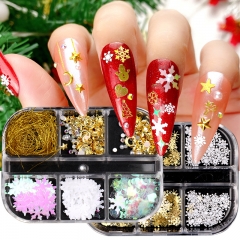 1Box Gold Cutout 3D Nail Art Decoration Metal Frame Nail Snowflake Shiny Glamour Nail Art Accessories