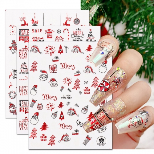 1 Pcs Nail Stickers Laser Gilding 3D Adhesive Christmas Series Snowflake Laser Red Nail Art Designs Manicure Decor