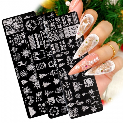 1 Pcs Nails Art Stamping Plates Cute Anime Pattern Snowflake Christmas Tree Deer Drawing Nail Templates Manicure Decor Stencil Tools