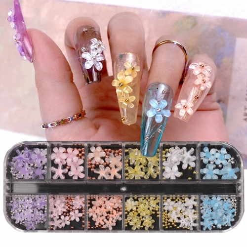 1 Bag or 1Box 3D Nail Art Decoration Small Yellow Flowers Mixed With Steel Balls Nail Art Accessories
