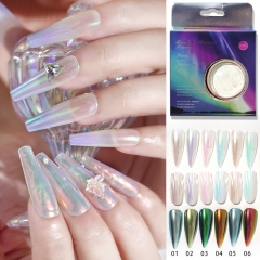1Pcs Aurora Nail Glitter Powders Pearl Shimmer Pigment Solid Mirror Rub Dust Brush Dipping Chrome Nail Art Decor Manicure