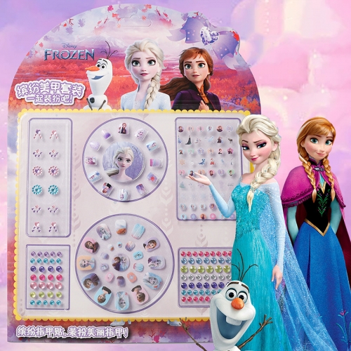 1set Elsa Cartoon Fake Children's Nail Art Tips Full Coverage Children's Pressing Nails