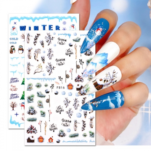 1 Pcs Christmas Nail Art Stickers Cute Santa Claus Deer Snowdrift Christmas Tree Nail Art Decorations Stickers