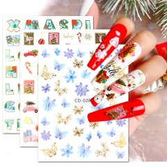 1Pcs Colorful Green Christmas Design Nail Art Sticker Snowflake Elk Santa Adhesive Slider Bronzing Gold Design DIY Gel Polish Decal