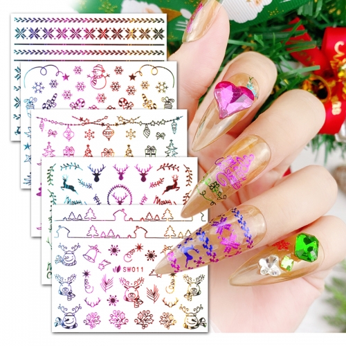 1Pcs Colorful Sticker Christmas Design Nail Art Sticker Snowflake Christmas Tree Old Man DIY Sticker Decal