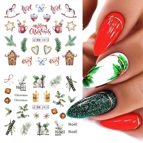 1 Pcs Colorful Green Design Nail Art Sticker Christmas Tree Winter Fruit Snowman Design DIY Gel Polish Decal