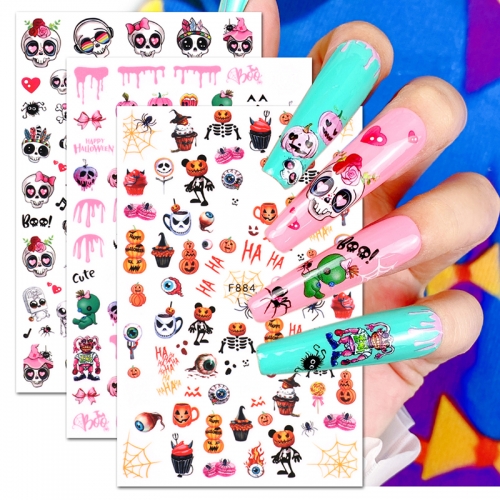 1Pcs Halloween 3D Nail Art Sticker Decal Skull Pumpkin Cartoon Vampire Pumpkin Slider Nail Art Decoration