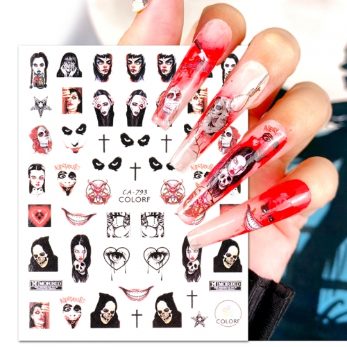 1 Pcs Halloween Blood 3D Adhesive Sticker Nail Eye Cartoon Decal Tip Skull Nail Art Decor Tattoo